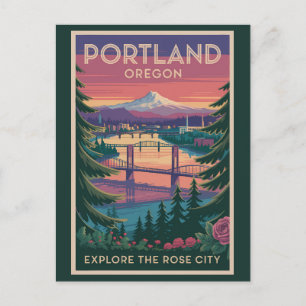 Postal Portland Oregon Monte Hood Viajes Arte Vintage