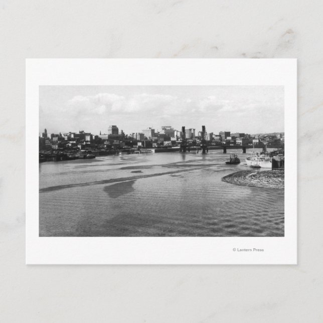 Postal Portland, Oregon Skyline desde el río Willamette (Anverso)