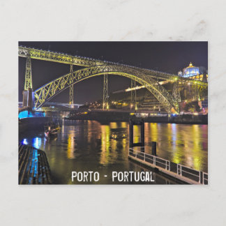 Postal Porto - Portugal. Escena nocturna cerca del río Do