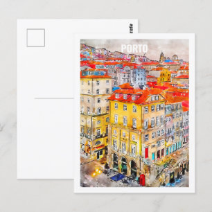 Postal Porto Portugal Famoso Sketch acuático de viajes
