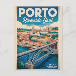 Postal Porto Portugal Retro Silueta Urbana Viajes