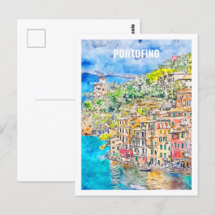 Postal Portofino Italia Famoso Travel Place Watercolor