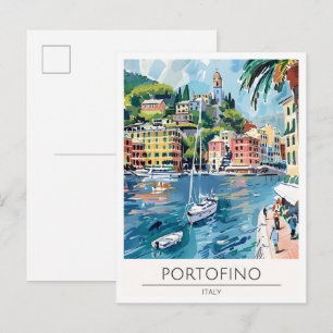 Postal Portofino Italia Ilustración de Arte de Viaje