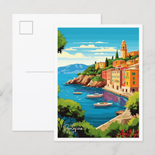 Postal Portofino Italia Ilustracion de Viajes de Arte Vin