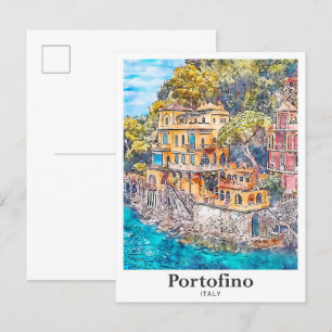Postal Portofino Italia Viaje Mano acuática desatada