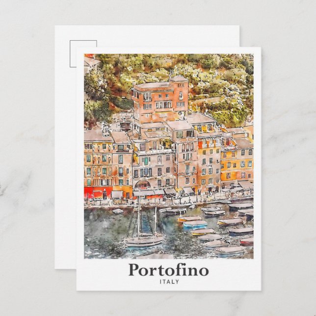 Postal Portofino Italia Viaje Mano acuática desatada (Anverso / Reverso)