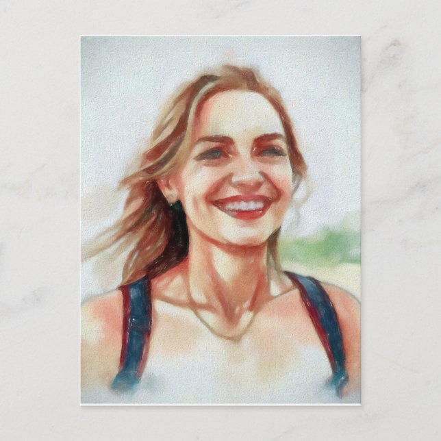 Postal Portrait de femme style aquarelle (Anverso)
