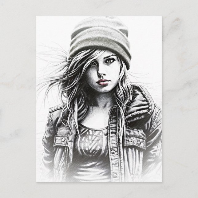 Postal Portrait d'une jeune fille grunge (Anverso)