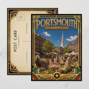 Postal Portsmouth Nuevo Hampshire Arte Deco Dorado Vintag