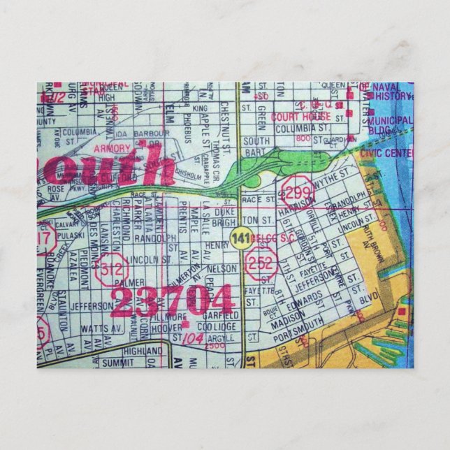 Postal Portsmouth, VA Mapa de cosecha (Anverso)