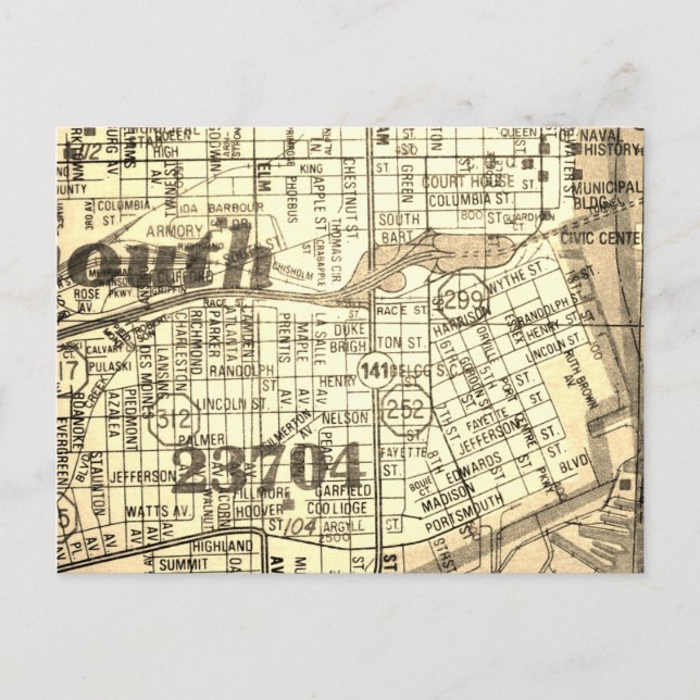 Postal Portsmouth, VA Mapa de cosecha (Anverso)