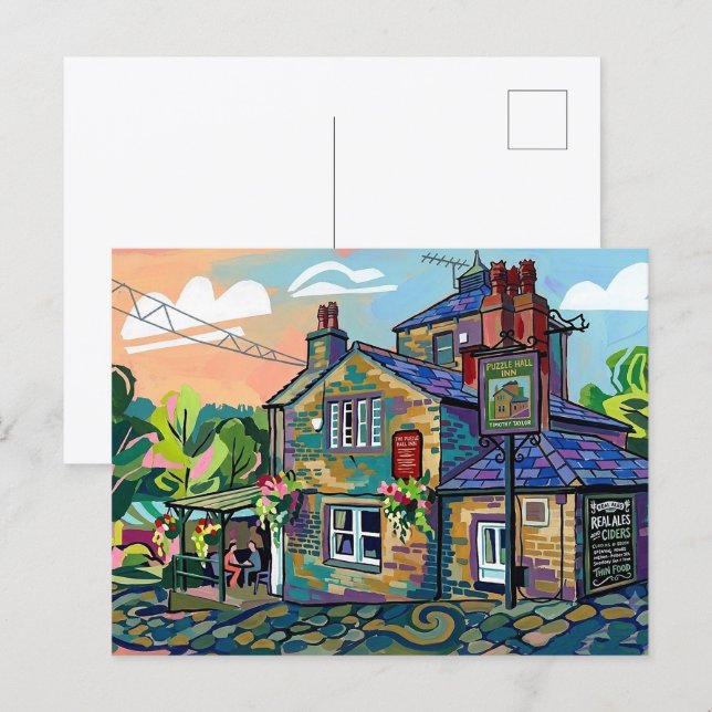 Postal Posada Puzzle Hall, Impresión artística de Sowerby (Anverso / Reverso)