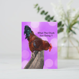 Postal Posado con Majestad: Gallo en Resplandor Morado So