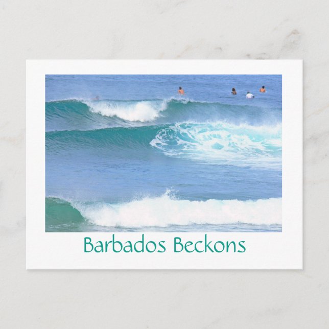 Postal POScard/BARBADOS BECKONS/ CAPTURAR ALGUNAS OLAS (Anverso)