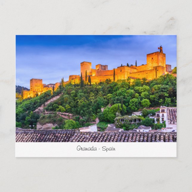 Postal Poscard con Alhambra, Granada en España. (Anverso)