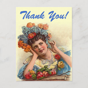 Postal Poscard Vintage Gracias! Rosa de reflexión