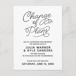 Postal Poscarta de cambio de planes postergada por boda