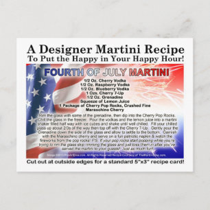 Postal Poscarta de la receta martiní del 4 de julio