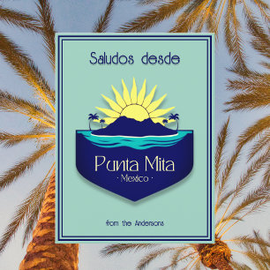 Postal Poscarta verde azulada de vacaciones en Punta Mita