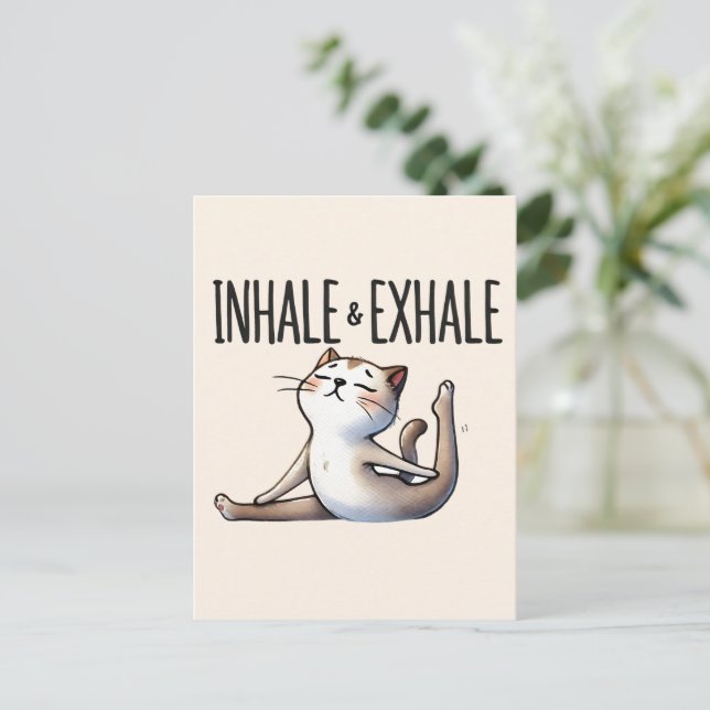 Postal Pose de yoga para gato - Inhale y exhale (Anverso de pie)