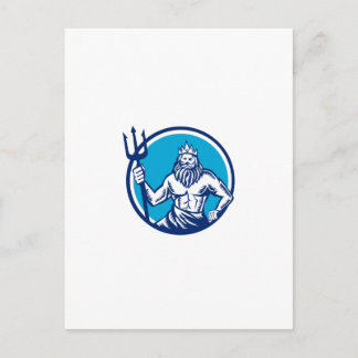 Postal Poseidon Trident Circle Woodcut