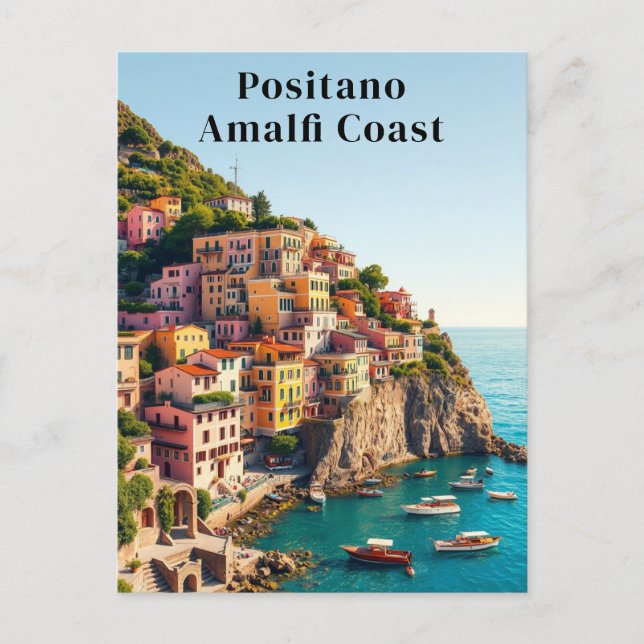 Postal Positano Amalfi Coast Vintage Travel Cliffside (Anverso)