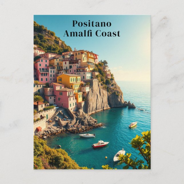 Postal Positano Amalfi Costa Retro Travel Cliffside (Anverso)