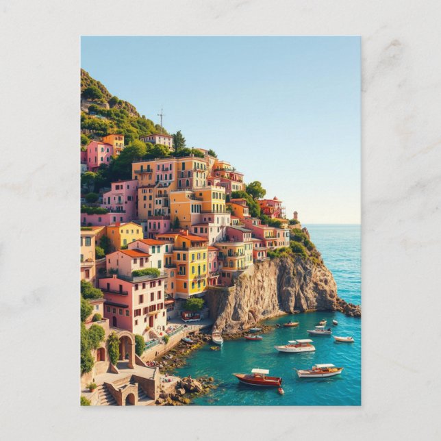 Postal Positano Costa de Amalfi Viajes Retro Acantilado (Anverso)