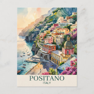 Postal Positano Italia Costa de Amalfi Paisaje Acuarela