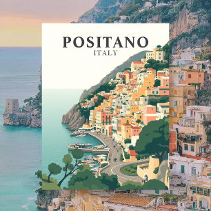 Postal Positano, Italia Town Vintage