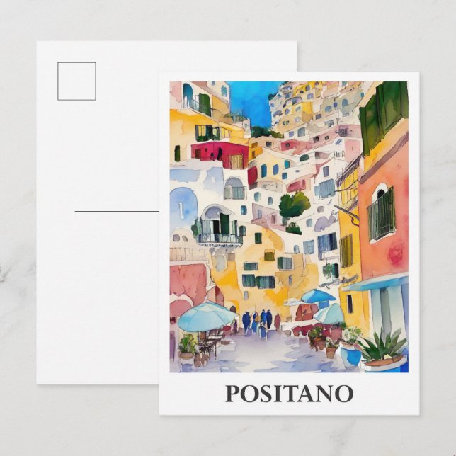 Postal Positano Italia: Viaje a acuarela (Anverso / Reverso)
