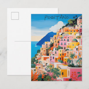 Postal Positano Italia Viaje Ciudad Arte Pintura Estética
