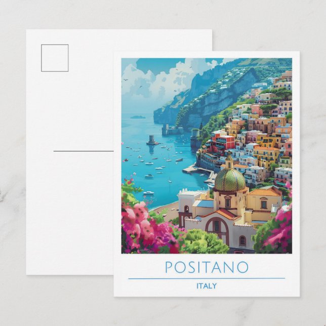 Postal Positano Italia Viaje Vintage (Anverso / Reverso)