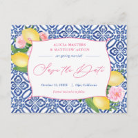 Positano Lemons Blue Tiles Pink Save The Date