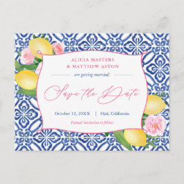 Postal Positano Lemons Blue Tiles Pink Save The Date