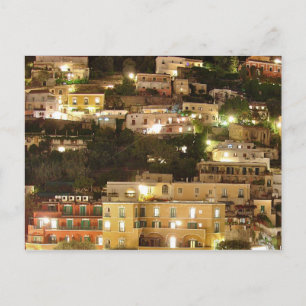 Postal Positano por la noche - Casas en la ladera de la c
