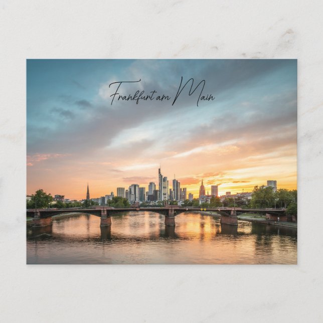 Postal Poskarte Frankfurt , Skyline im Sonnenuntergang  (Anverso)