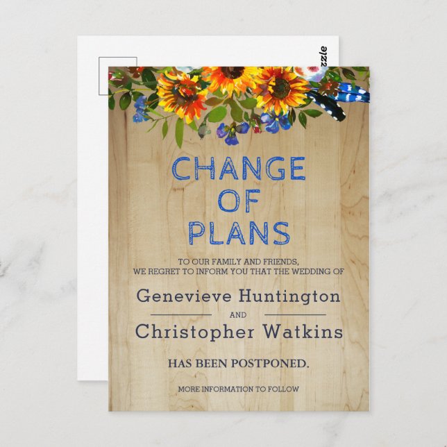 Postal Posponen a Boda de madera de granero floral rústic (Anverso / Reverso)
