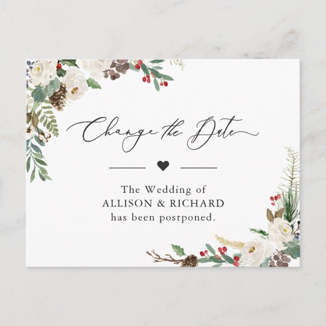 Postal Posponer Floral Invernal Rústico Cambiar la Fecha (Anverso)