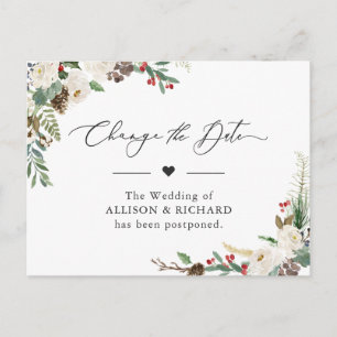 Postal Posponer la fecha Floral rústico de invierno