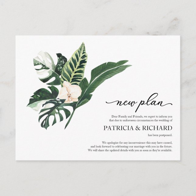 Postal Posposición del Boda del nuevo plan floral tropica (Anverso)