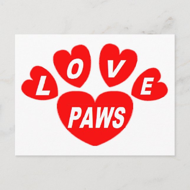 Postal Post Card Love Paws Hearts Red (Anverso)
