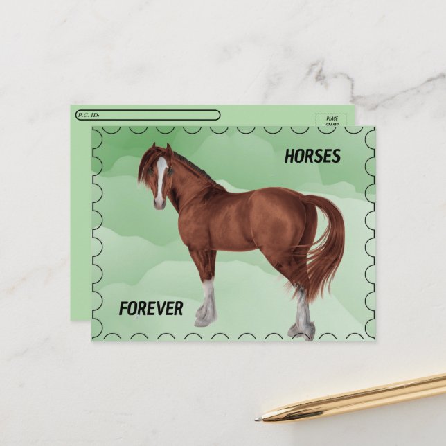 Postal Post-Cross - Caballo marrón con aspecto de rehenes (Anverso/Reverso In Situ)