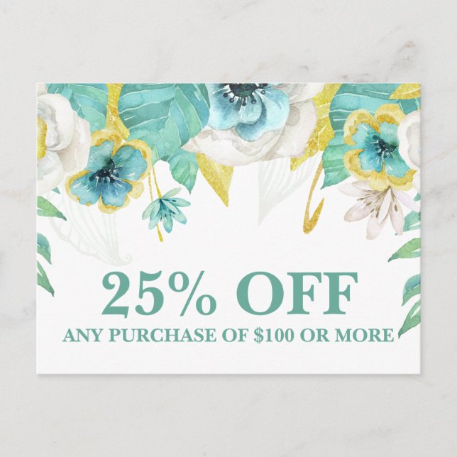 Postal Post de venta de promociones verde azuladas de mar (Anverso)