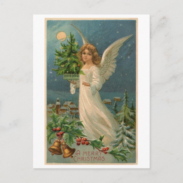 Postal Postal: Ángel Navidad con árbol pequeño (Anverso)