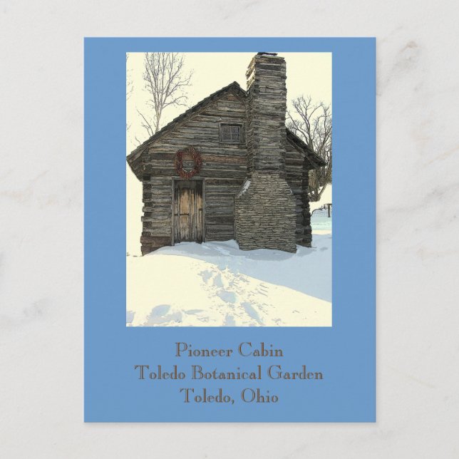 Postal postal, "Cabina de Pionero Rústico en Nieve" (Anverso)