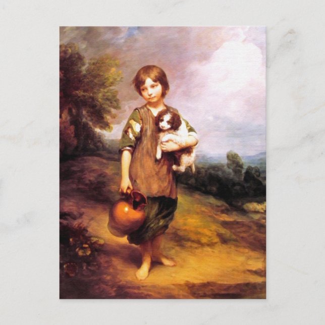 Postal Postal: Chica de cabaña con perro y jarra (Anverso)