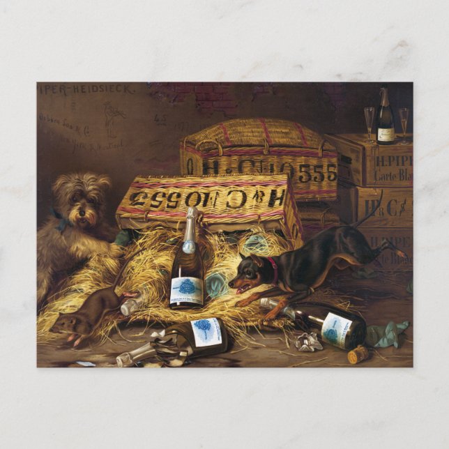 Postal Postal: Dos perros persiguen a un ratón por A.F. T (Anverso)