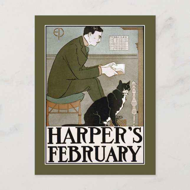 Postal Postal: Febrero de Harper por Edward Penfield (Anverso)