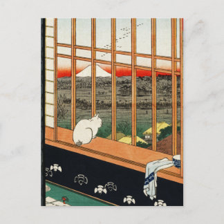 Postal Postal: Gato en la ventana de Hiroshige 歌 川 広 重